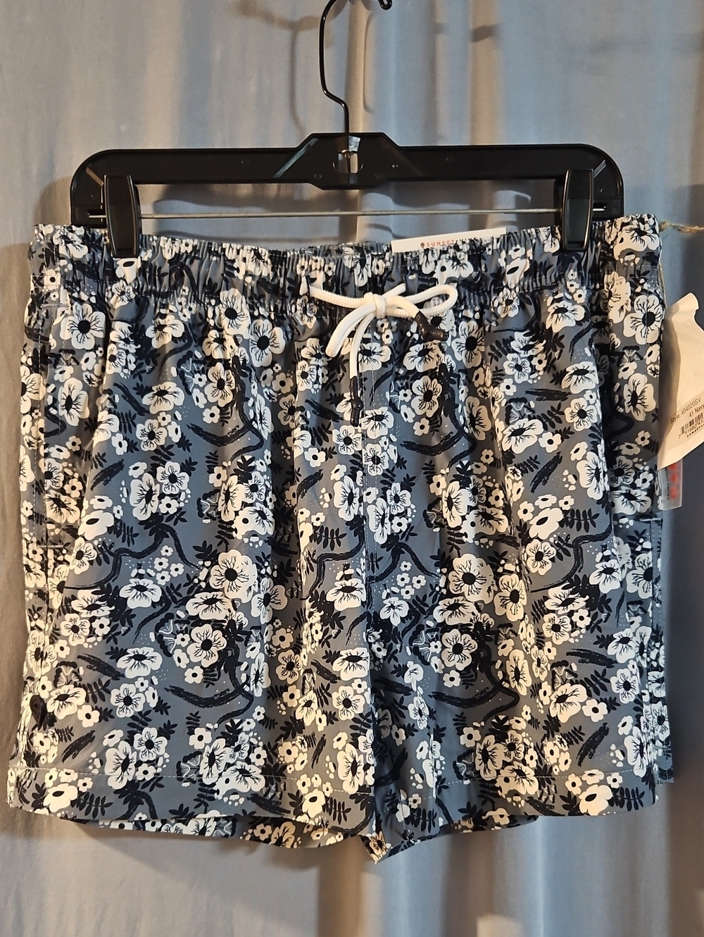 SUNSET X VINE MENS NAVY FLORAL SWIM TRUNK: NEW WITH TAGS: SIZE L